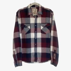 Coastal Mens Red & Navy Plaid Button Down Flannel Shirt